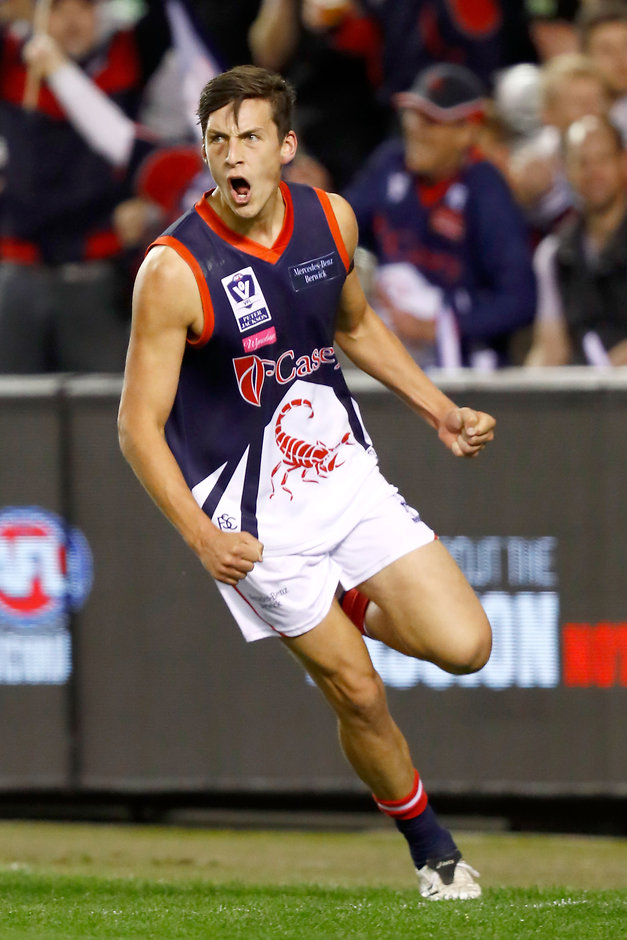 2016 VFL Grand Final - Footscray Bulldogs v Casey Scorpians MELBOURNE, AUSTRALIA - SEPTEMBER 25: Sam Weideman of Casey celebrates a goal during the VFL Grand Final match between Footscray Bulldogs and Casey Scorpions at Etihad Stadium on September 25, 2016 in Melbourne, Australia. (Photo by Darrian Traynor/AFL Media)
